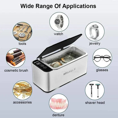 Ultrasonic 35W Cleaning Machine with 500ML tank cleaning watches, jewelry, glasses, denture, tools, shaver head, brushes, and accessories
