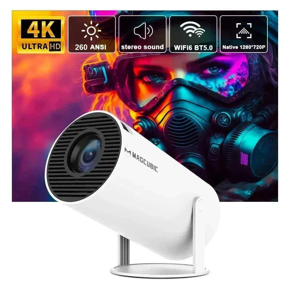Magcubic 4K Android 11 projector with 260 ANSI lumens, stereo sound, WiFi 6, Bluetooth 5.0, and 4K Ultra HD display