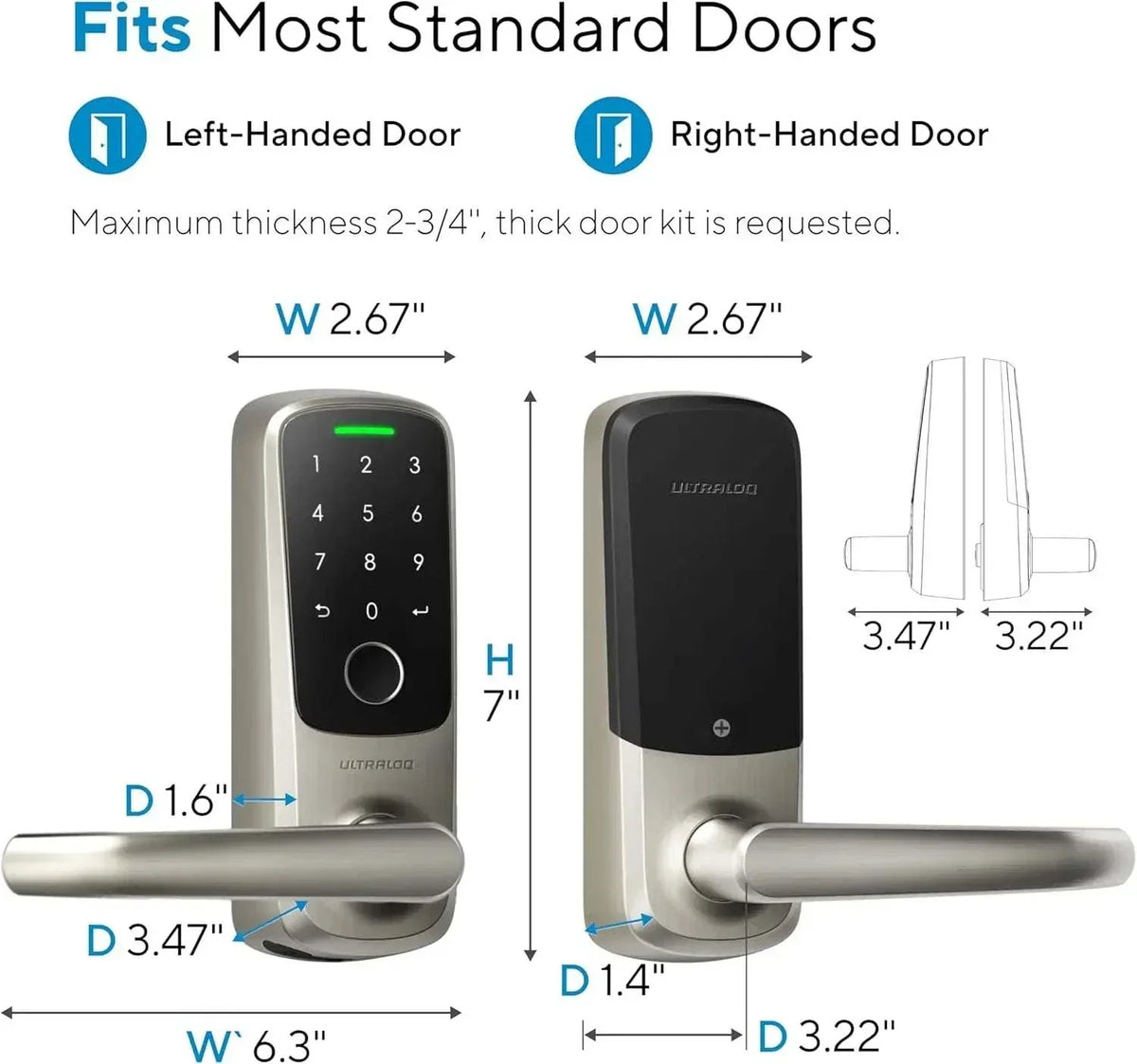 FingerGuard Smart Lock with 360° fingerprint ID, anti-peep keypad, smartphone app control, and weatherproof design for left and right-handed doors.