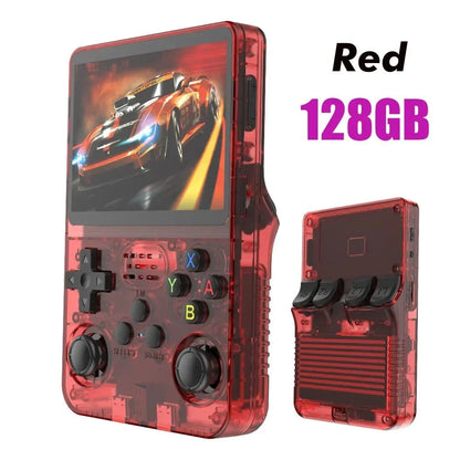 Red R36S 128GB retro handheld game console with 3.5-inch IPS screen and portable design
