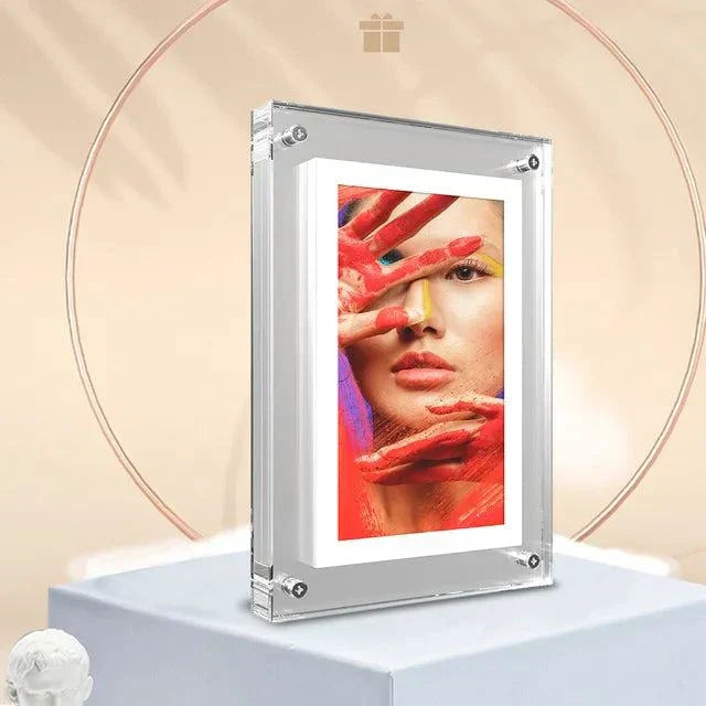7 Inches Digital Photo and Video Display Frame with high-definition screen and modern design showing colorful portrait