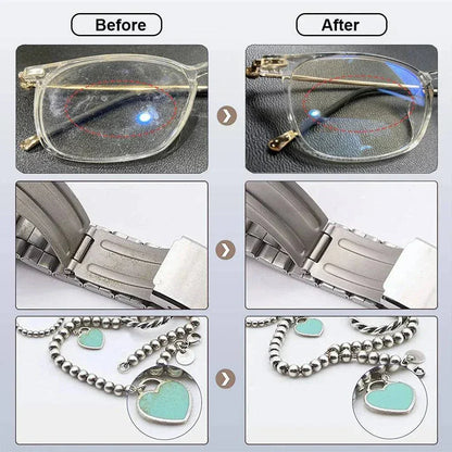 Before and after cleaning results of glasses, watch, and jewelry using Ultrasonic 35W Cleaning Machine