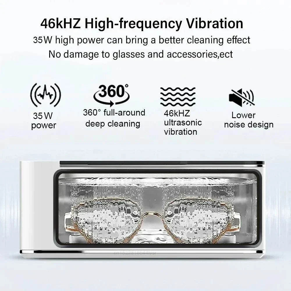 Ultrasonic 35W Cleaning Machine with 500ML tank, 46kHz vibration, 360° deep cleaning, low noise design for glasses and accessories