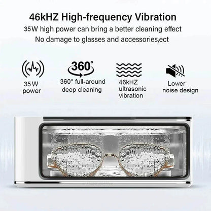 Ultrasonic 35W Cleaning Machine with 500ML tank, 46kHz vibration, 360° deep cleaning, low noise design for glasses and accessories