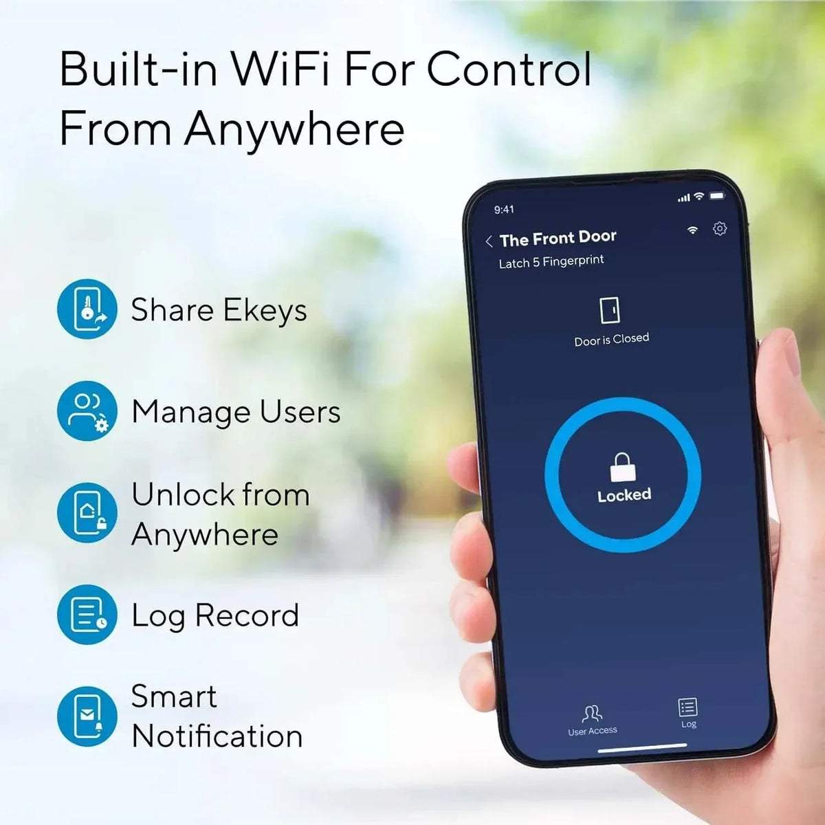 FingerGuard Smart Lock with WiFi control, fingerprint ID, anti-peep keypad, smartphone app access, and smart notifications