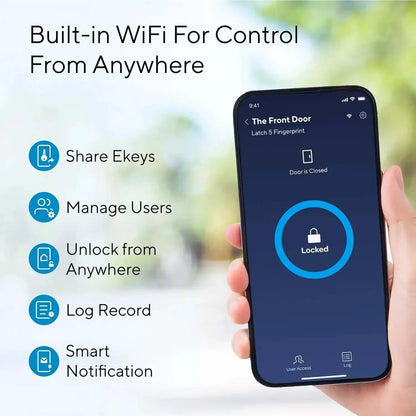 FingerGuard Smart Lock with WiFi control, fingerprint ID, anti-peep keypad, smartphone app access, and smart notifications
