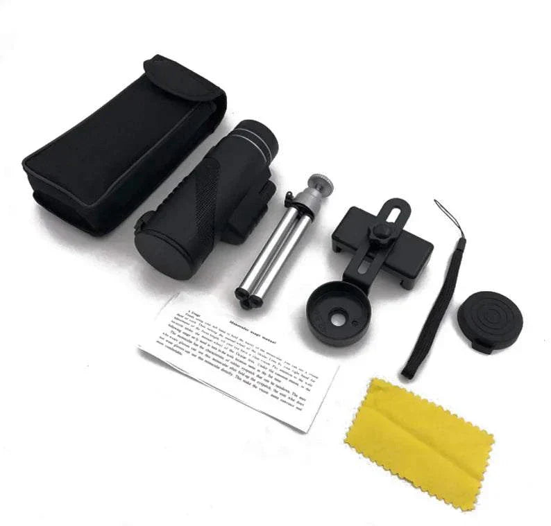 High-definition telescope with universal phone mount and 40X zoom for clear outdoor viewing